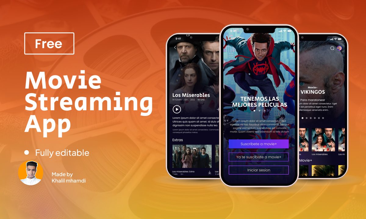Movie streaming app screens