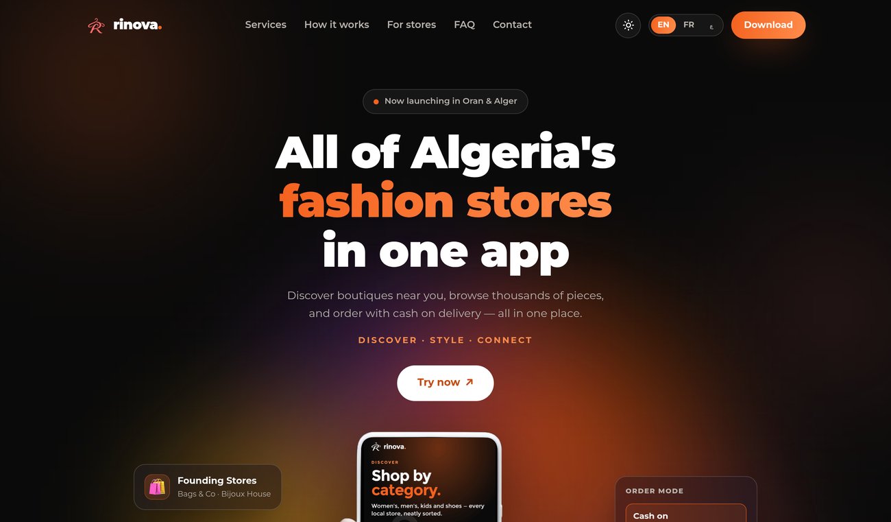 Rinova product landing page